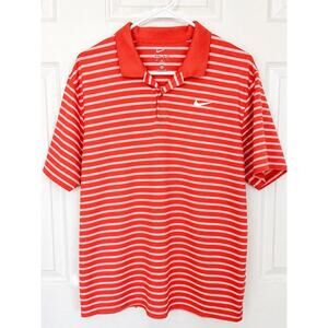 Nike Dri-FIT Polo Shirt XL Orange White Striped Golf Athletic